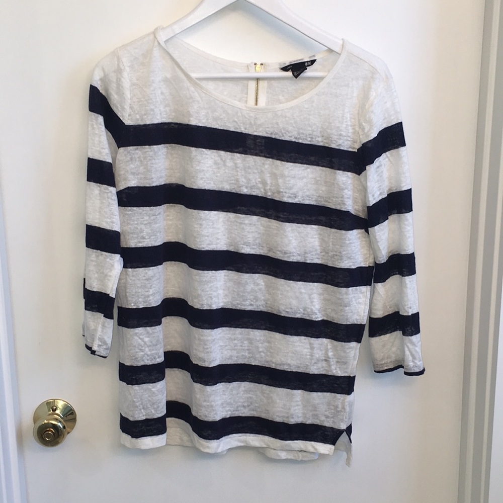 Navy & off white H&M striped shirt with zipper